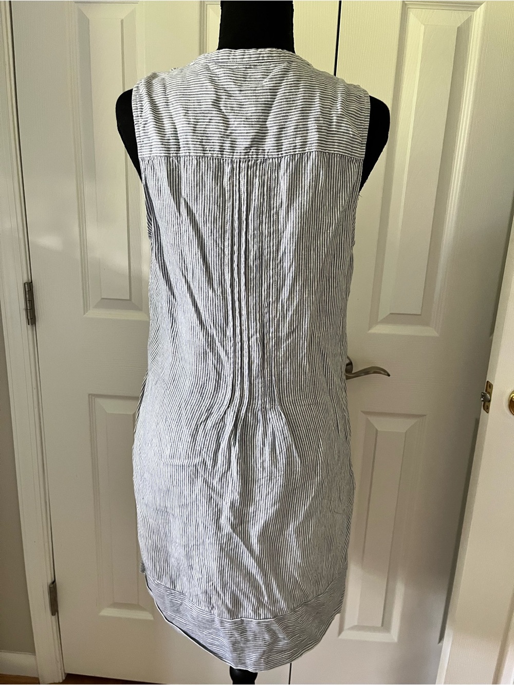 Faherty Linen Blue White Stripe Sleeveless Shift Dress Size Small - Picture 4 of 7